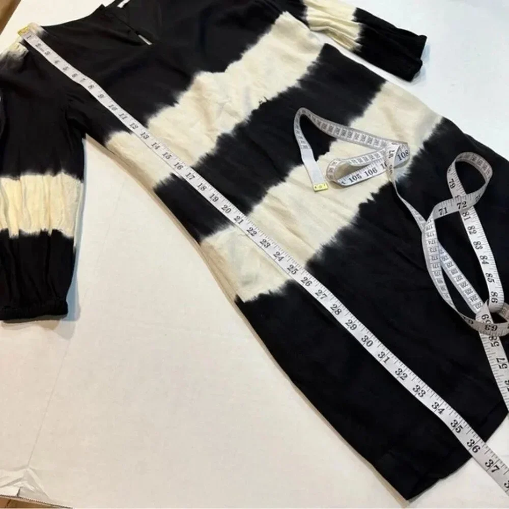 Anthropologie Floreat Ink Wash Tie Dye Dress V-Neck 3/4 Sleeve Black, Size 2 - Picture 15 of 15